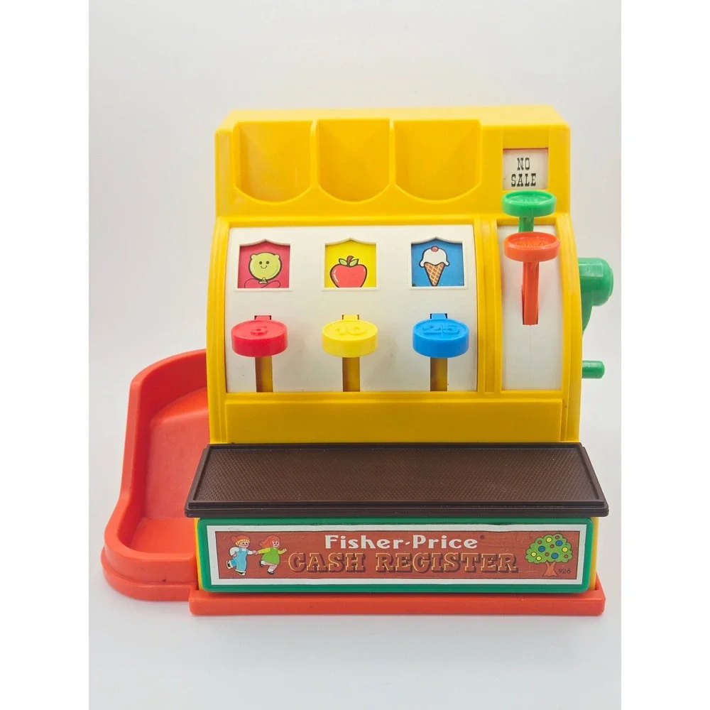 Vintage 1974 Fisher-Price Cash Register 926 Toy with 6 Coins Retro Bell WORKS